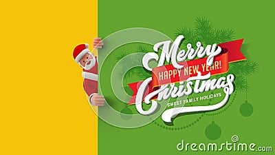 Santa Claus with Poster Merry Christmas Text Lettering design template Stock Photo