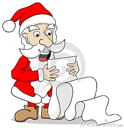 Santa Claus reading a long wish list Vector Illustration