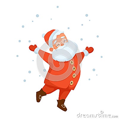 Santa Claus in Red Dancing Under the Snow Vector Illustration