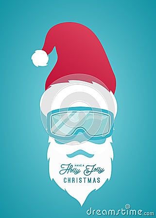 Santa Claus in a red hat and a snowboard mask. Vector Illustration