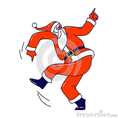 Santa Claus in Red Traditional Costume Dancing Activity. Cool Christmas Character Performing Dance at Night Club Party Vector Illustration