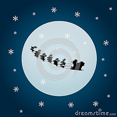 Santa claus and rein deers with moon Vector Illustration