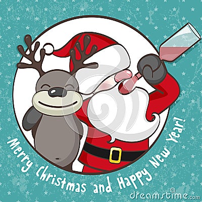 Santa Claus with reindeer Vector Illustration