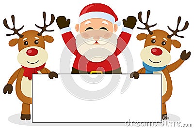 Santa Claus & Reindeer with Blank Banner Vector Illustration