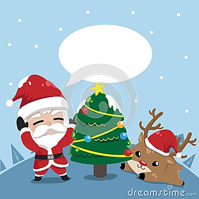 Friendship Santa claus and little deer in christmas. Vector Illustration