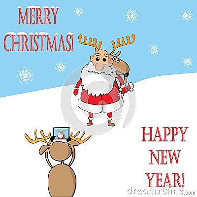 Santa Claus and reindeer photographed vector Vector Illustration