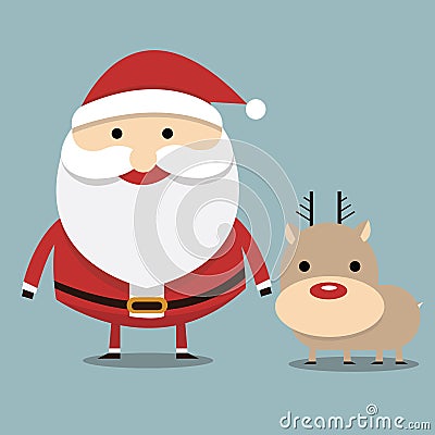 Santa claus and reindeer red nose, flat design Vector Illustration