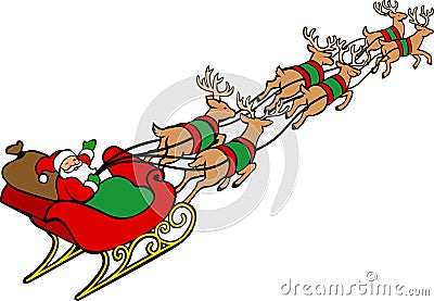 Santa Claus & Reindeer Sleigh Vector Illustration