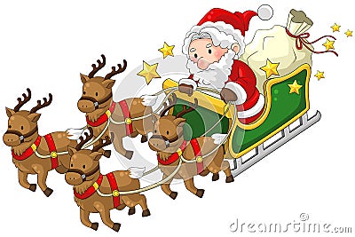 Santa Claus on a reindeer sleigh in Christmas in white isolated Vector Illustration