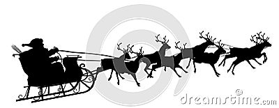 Santa Claus with Reindeer Sleigh Symbol - Black Silhouette Vector Illustration