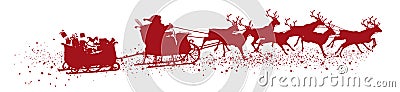 Santa Claus with Reindeer Sleigh and Trailer - Red Vector Silh Stock Photo