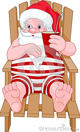 Santa Claus relaxing on the beach Vector Illustration