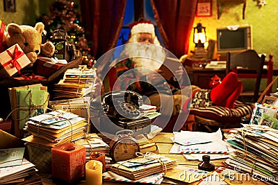 Santa Claus relaxing at home Stock Photo