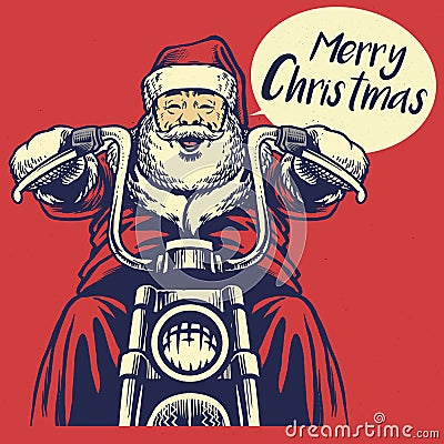 Santa claus ride a motorcycle Vector Illustration