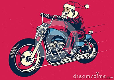 Santa claus riding motorcycle Vector Illustration