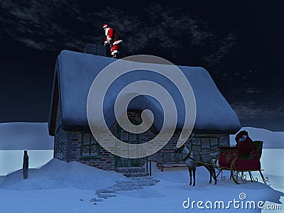 Santa Claus on the roof. Stock Photo