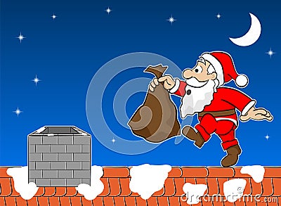 Santa claus on the rooftop Vector Illustration