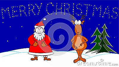 Santa Claus and Rudolph the red-nosed reindeer Vector Illustration