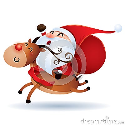 Santa Claus and Rudolph Vector Illustration