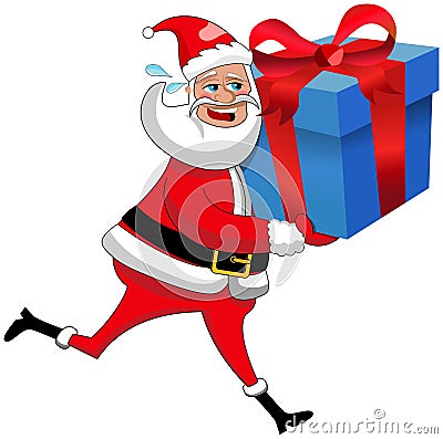 Santa claus running deliver xmas gift box isolated Vector Illustration