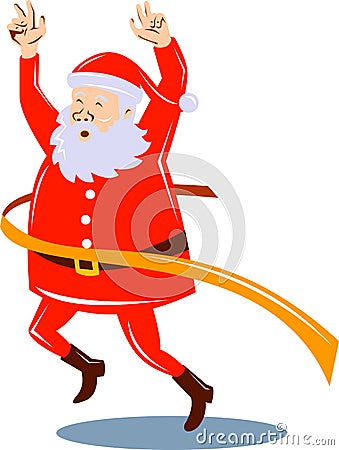 Santa Claus running finish line Vector Illustration