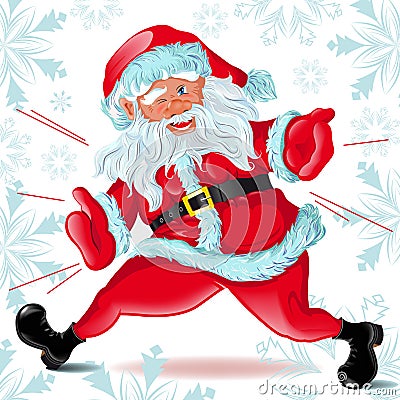 Santa Claus runs and Winks Vector Illustration