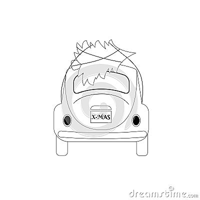 Santa Claus's car with a Christmas tree outline. Vector illustration Vector Illustration