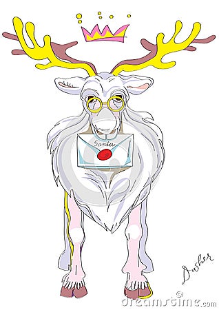 Santa Claus`s reindeer Dasher with a letter Vector Illustration