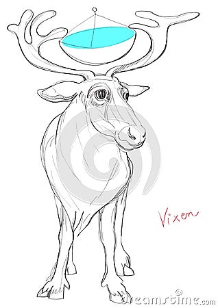 Santa Claus`s reindeer Vixen drawing Vector Illustration