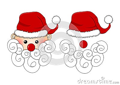 Santa Claus, Santa Hat, Red Nose and White Beard isolated on White Background. Vector Illustration Vector Illustration