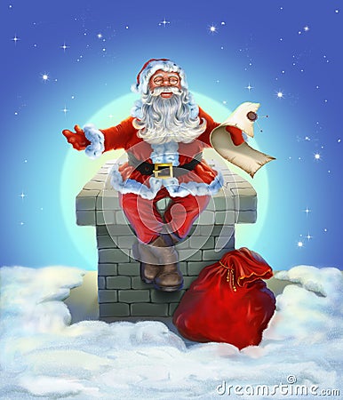 Santa Claus sitting on the roof Stock Photo