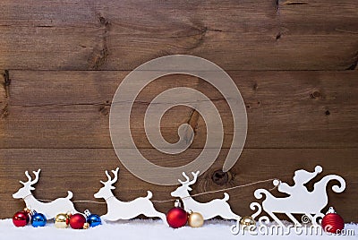 Santa Claus Sled With Reindeers On Snow, Copy Space Stock Photo