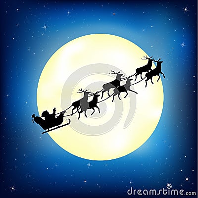 Santa Claus On Sledge With Deer. Vector Vector Illustration