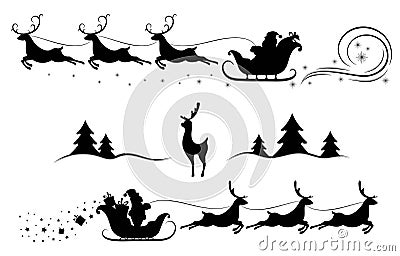 Santa Claus on sleigh with reindeer. Merry Christmas and New year. Vector Illustration