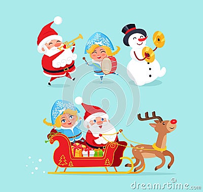 Santa Claus and Snow Maiden Vector Illustration Vector Illustration