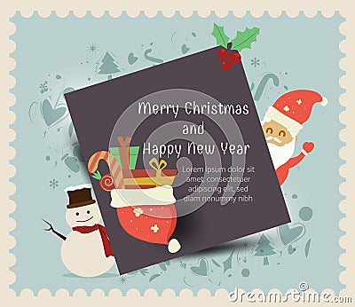 Santa Claus,Snowman,happy new year,happy greeting card,merry christmas,vector,elements,greeting card gift box,winter holiday backg Stock Photo