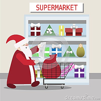 The Santa Claus spend time to buying presents Vector Illustration