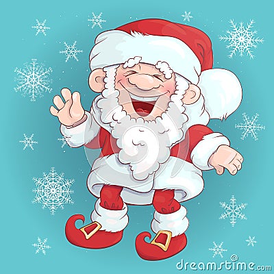 Santa Claus stand and smile. Cartoon Christmas holiday character. Vector Illustration