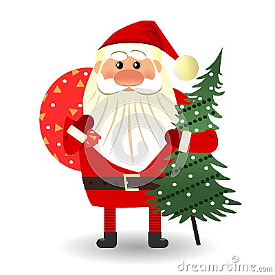 Santa Claus stands with a bag of gifts. Vector Illustration