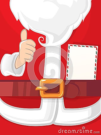 Santa Claus suit with wishing letter attached behind leather belt - Christmas poster template - cartoon style Vector Illustration