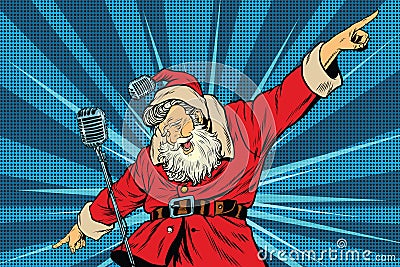 Santa Claus superstar singer on stage Vector Illustration