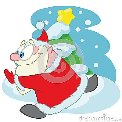 Running Santa Claus, cartoon Vector Illustration