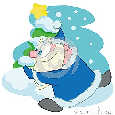 Running Santa Claus, cartoon Vector Illustration