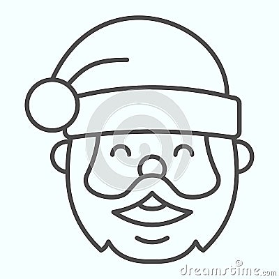 Santa Claus thin line icon. Grandfather smilling face with conic hat. Christmas vector design concept, outline style Vector Illustration