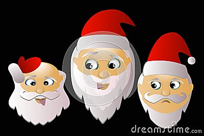 Santa Claus three together on a black background Stock Photo