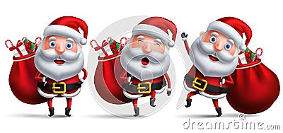 Santa claus vector character set carrying full sack of christmas gifts Vector Illustration