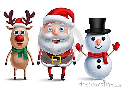 Santa claus vector character with snowman and rudolph the reindeer Vector Illustration
