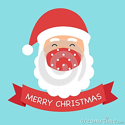 Santa Claus wearing red medical face mask in flat design. Merry Christmas 2020 festival celebration in Covid-19 Coronavirus outbre Cartoon Illustration