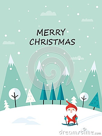 Santa Claus in the winter forest. Vector Illustration