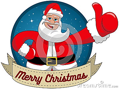 Santa Claus wishing merry christmas round frame Vector Illustration